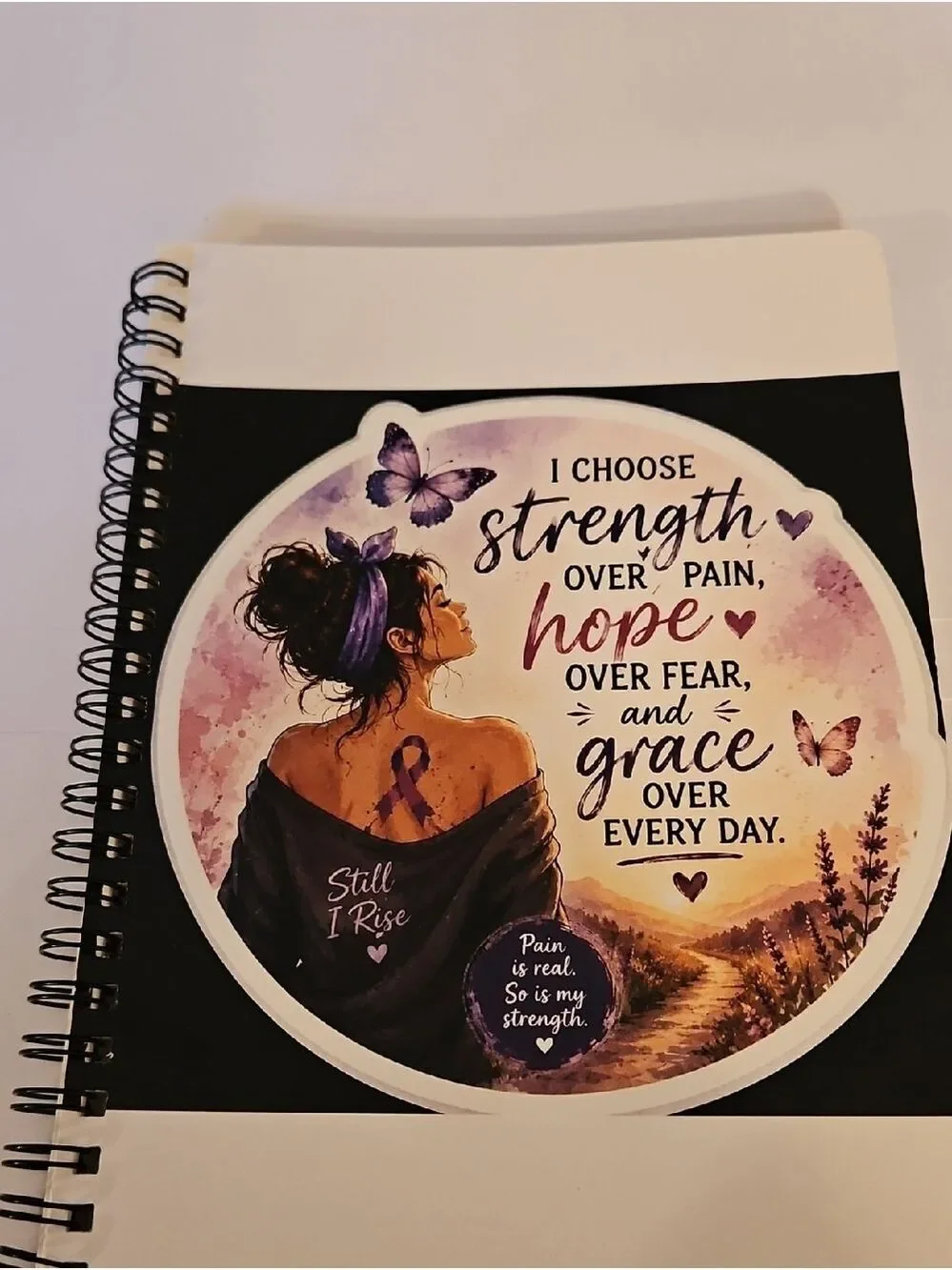 Chronic Illness Warrior Spiral Journal Purple Ribbon Pain Awareness Notebook 8x6